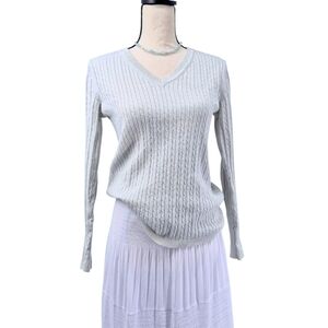 Tommy Hilfigure Classic Cotton V Neck Cable Knit Natural Fiber Sweater